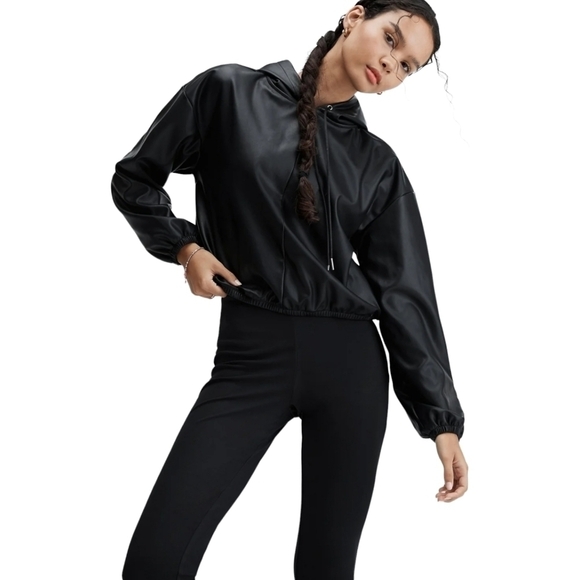 Fabletics Tops - Fabletics Black Vegan Leather Hoodie Size XXL